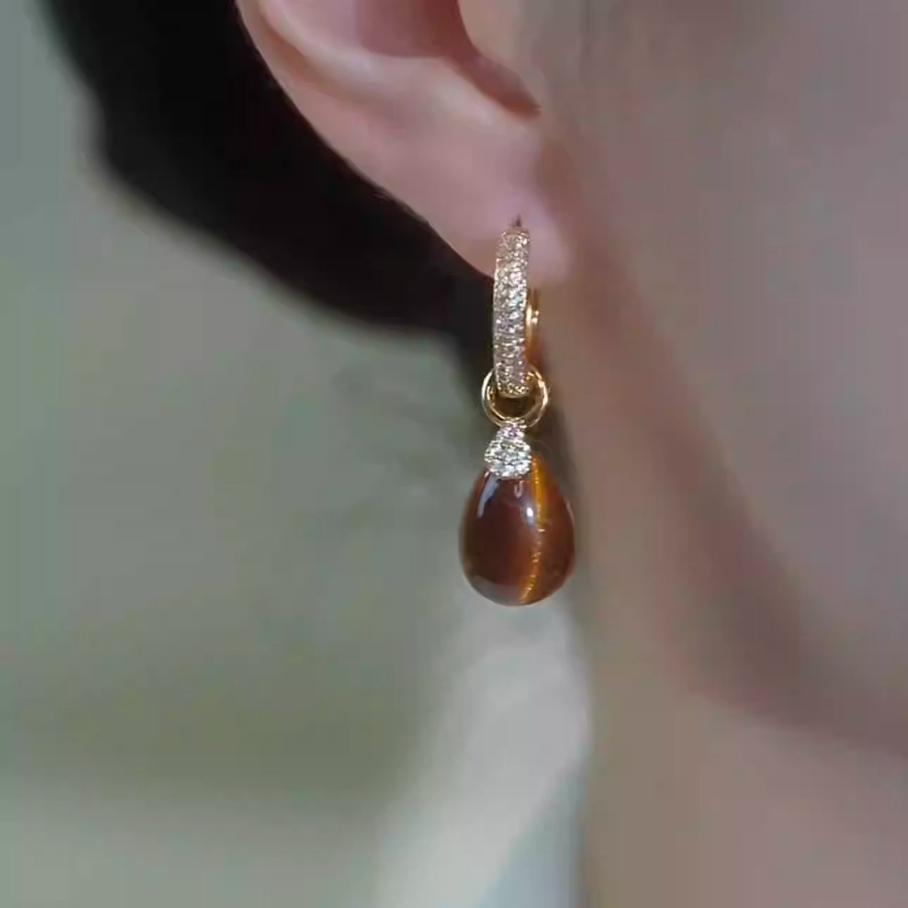 Stylish Rhombus Tiger's Eye and Zircon Earrings Women's Accessories