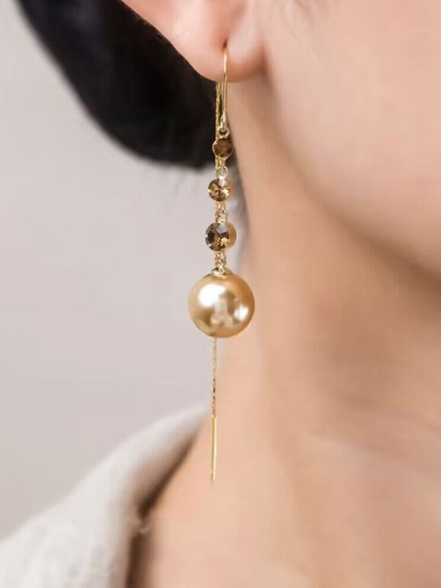 Women's Long Tassel Champagne Pearl Earrings