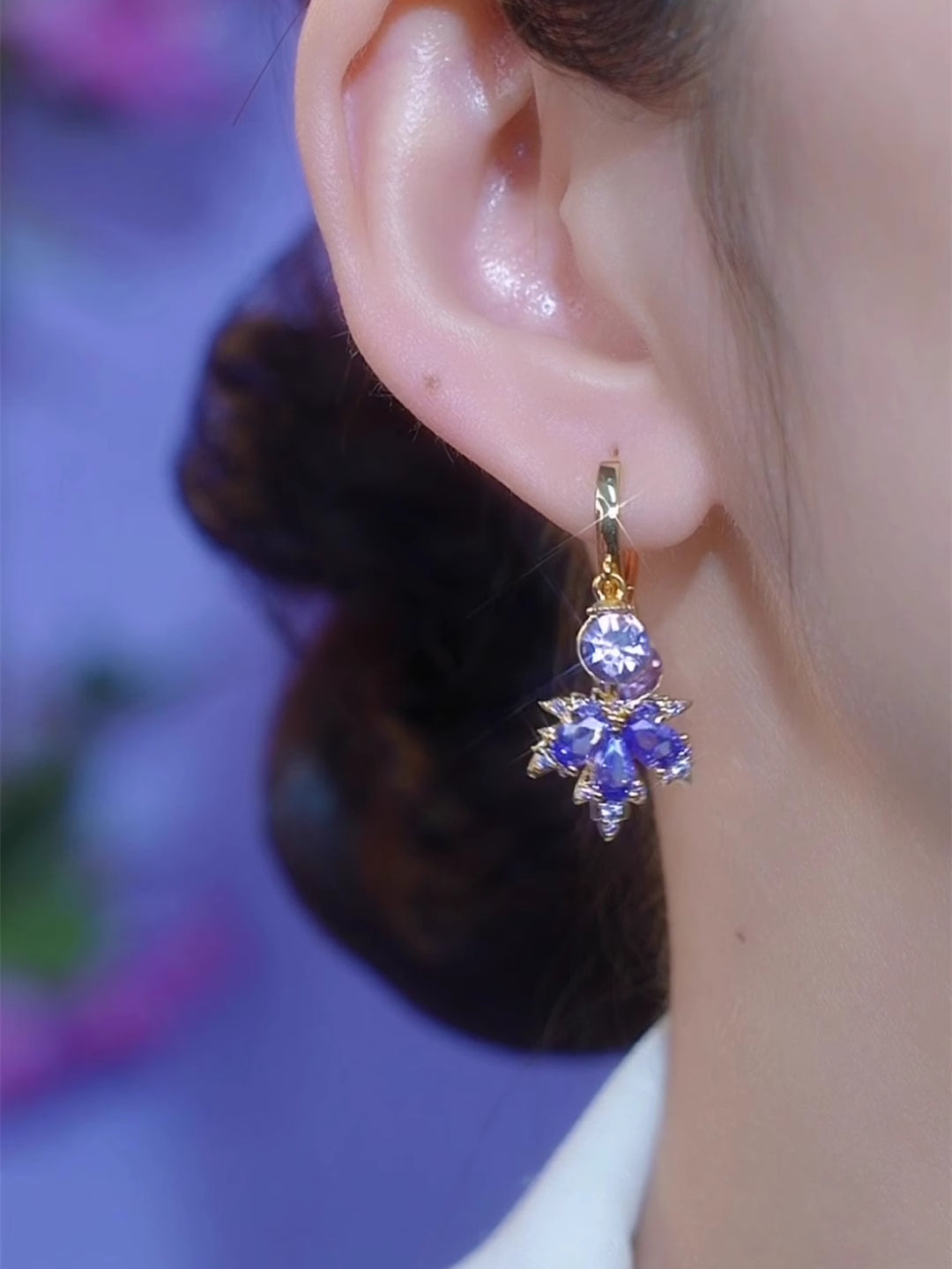 Elegant And Exquisite Purple Zircon Maple Leaf Earrings
