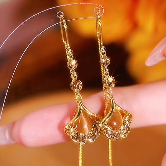 S925 Silver Needle Brown Ginkgo Leaf Earrings Niche Women's Accessories