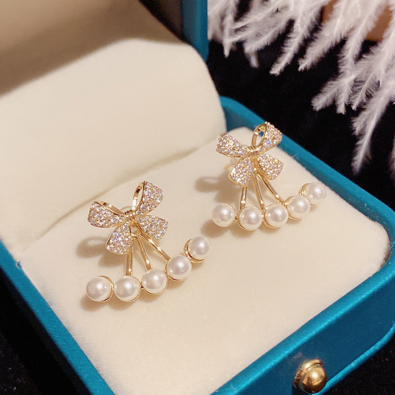 Fashion Sweet Bow Pearl Earrings Women S925 Silver Needle Earrings