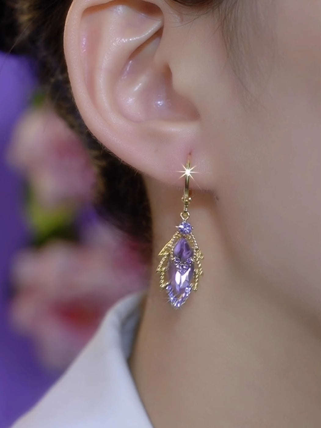 Purple Zircon Leaf Earrings For Women Elegant Style
