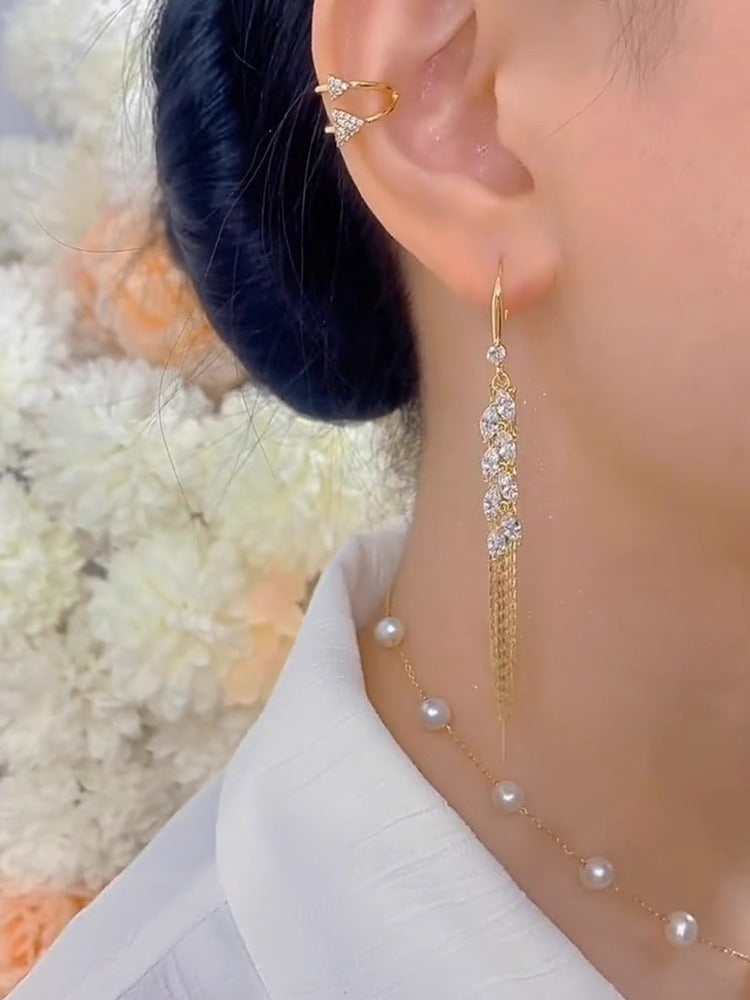 18K Gold Zircon Wheat Tassel Earrings Women's Accessories