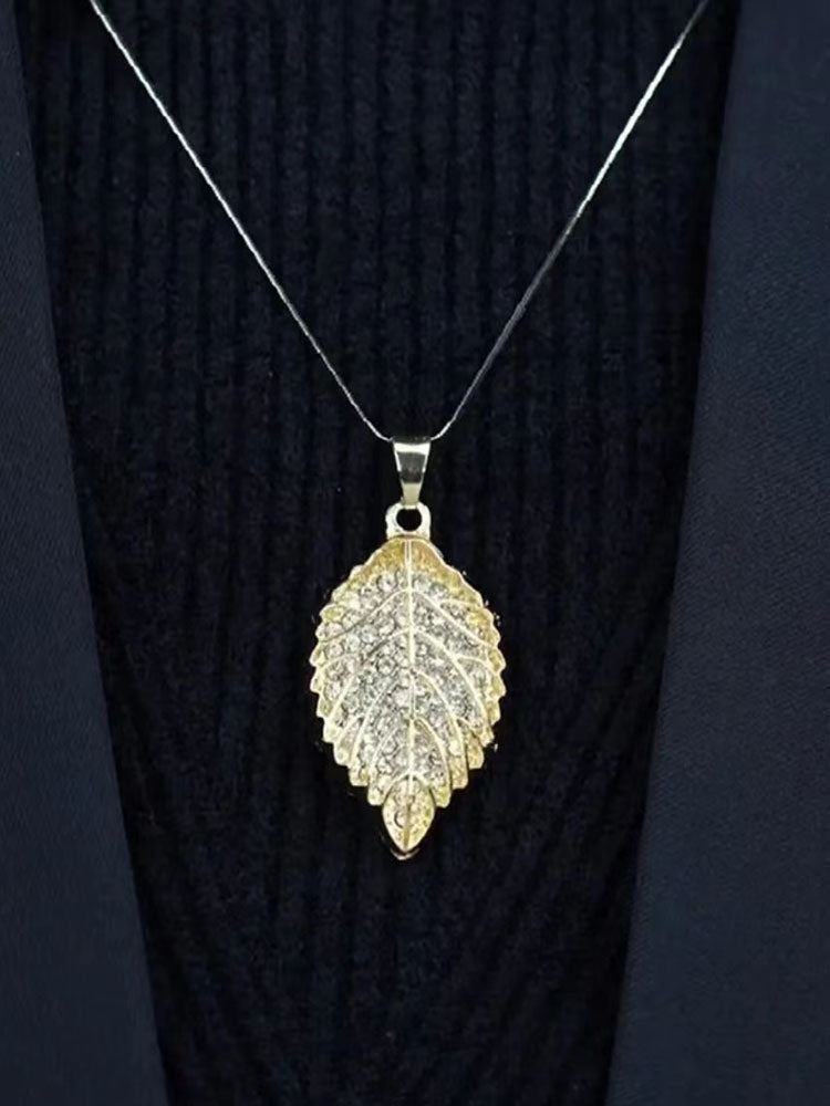 Full Diamond Leaf Necklace Sweater Chain All-match Leaf Accessories Pendant For Women