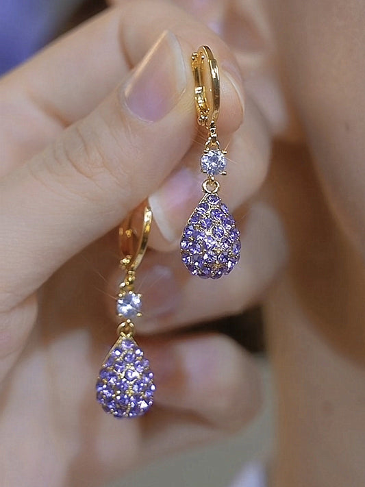 Women's Purple Teardrop Earrings With Diamonds