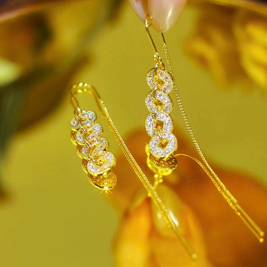 Coin Ear Wire Long Tassel Earrings For Women
