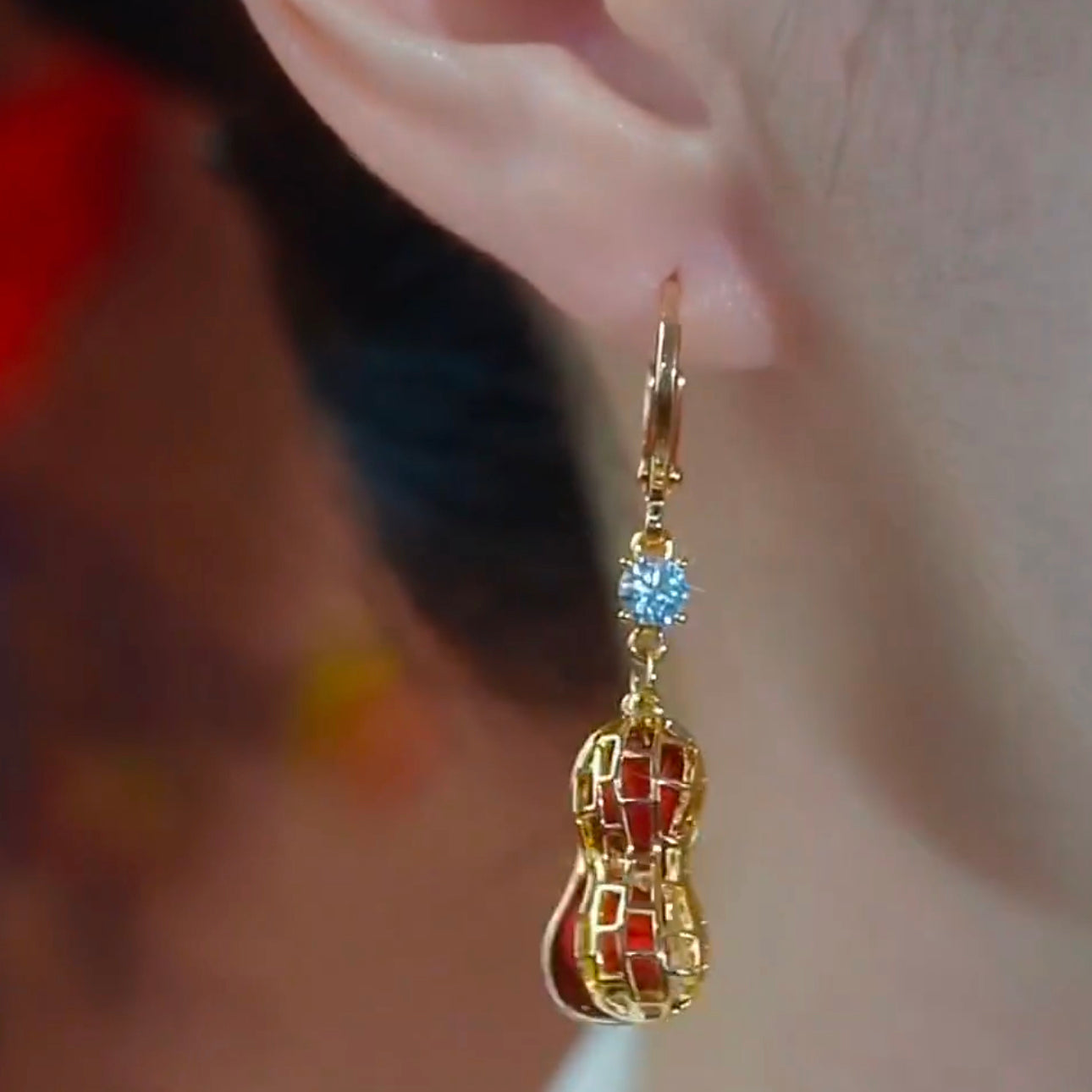 Red Pearl Peanut Earrings Anti-Lost Design Earrings
