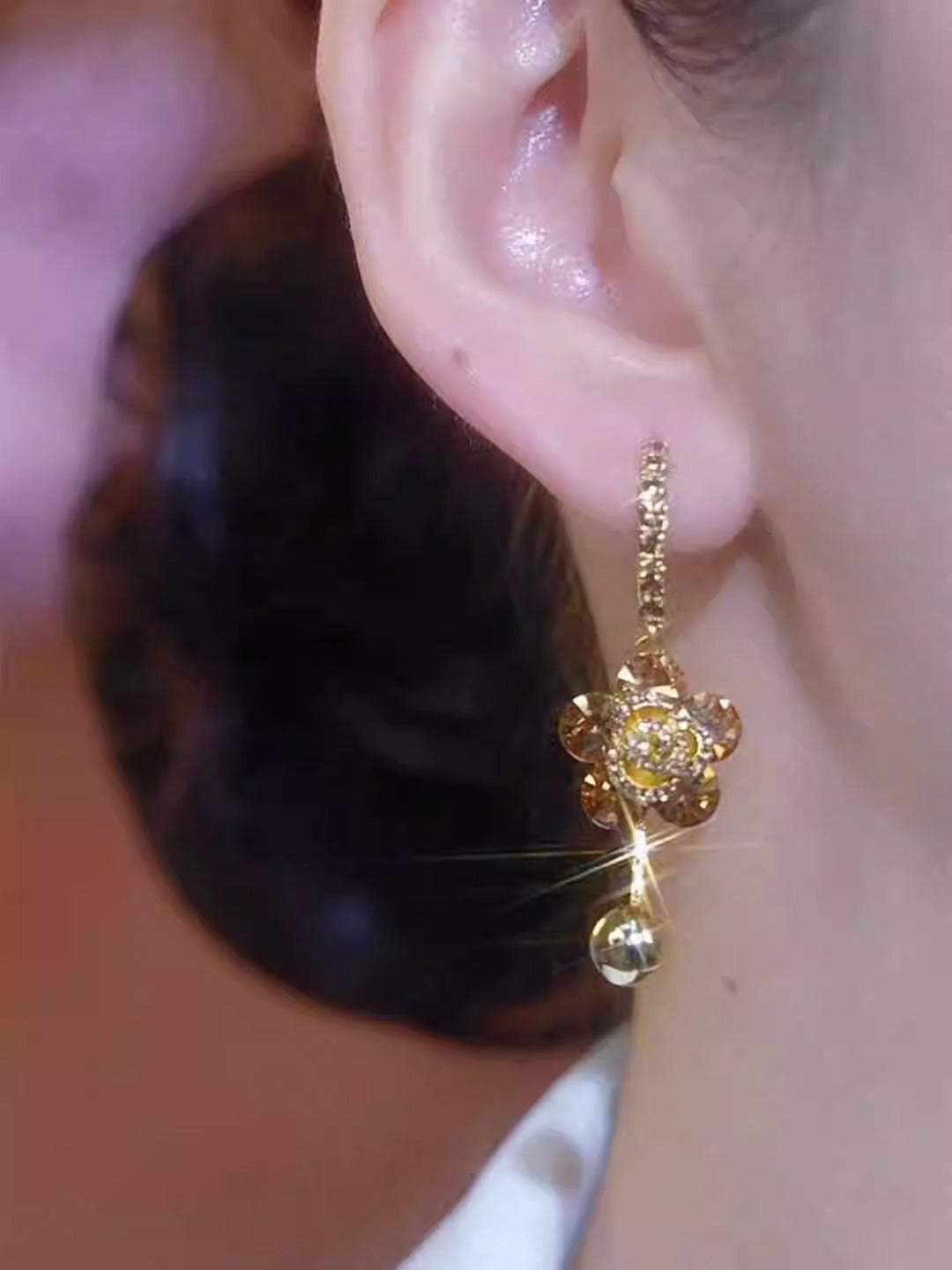 Discounted Golden Rose Tassel Ball Trendy Earrings