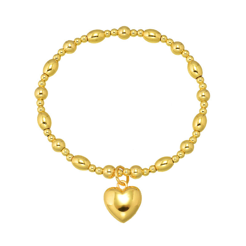 Peach Heart Round Bead Bracelet Fashion Trend Hand Jewelry Solid Love Elastic Bracelet