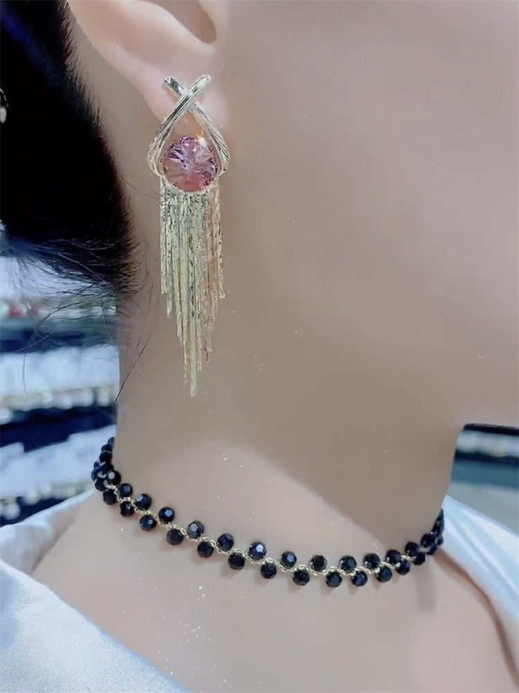 Sterling Silver Needle Personality Tassel Earrings