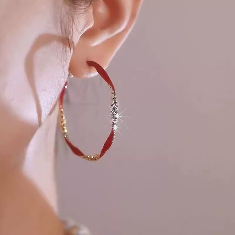 Women's Vintage-Style Red Enamel Hoop Earrings