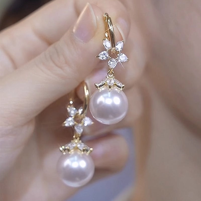 White Pearl Flower Zirconia Earrings