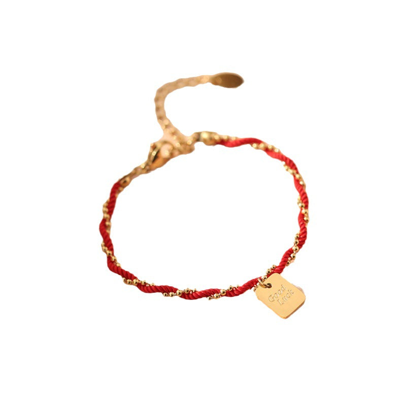 Pulsera trenzada de hilo rojo de buena suerte para mujer