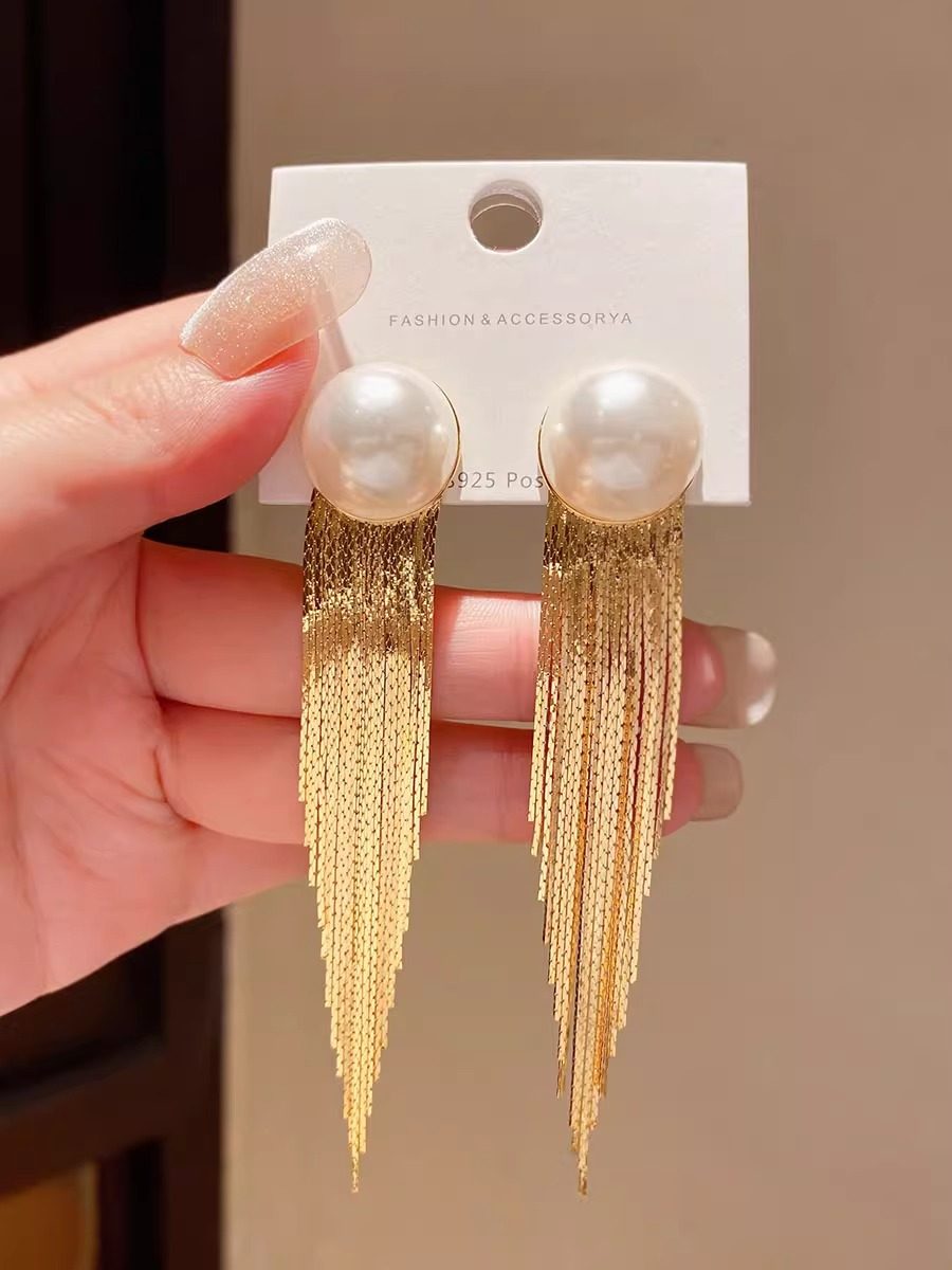 Fashionable Pearl Tassel Earrings for Women Accessories