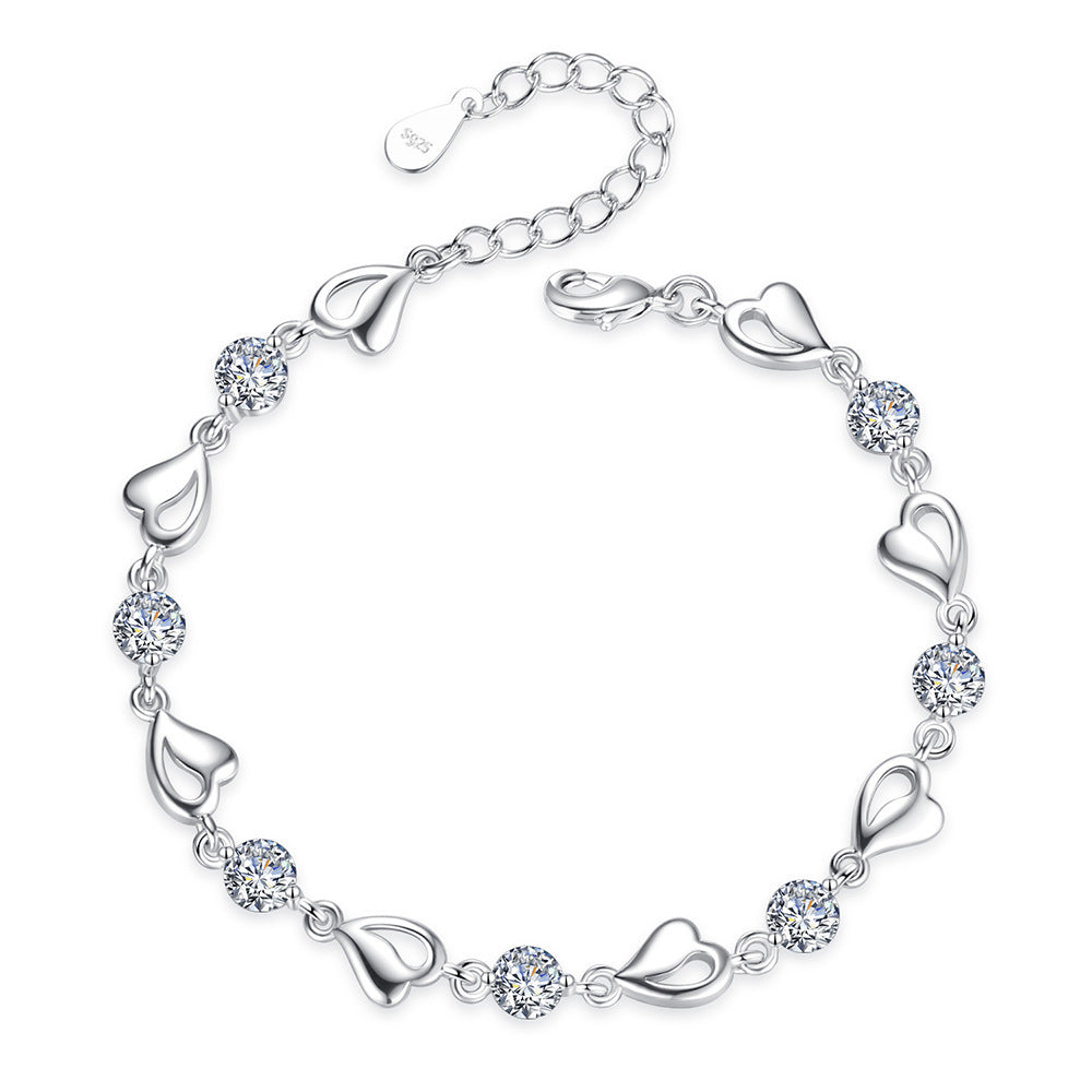 Blaues Herz Armband Frauen Hohle Herzform Versilberter Schmuck