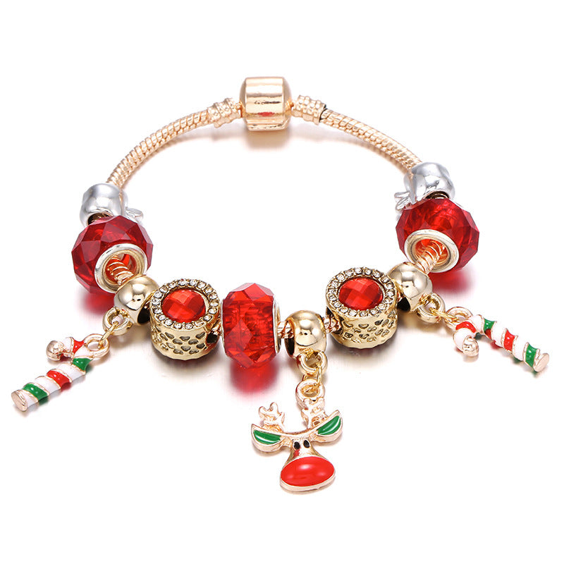 Pulsera navideña con colgante de reno de caramelo, serie roja, regalo de joyería