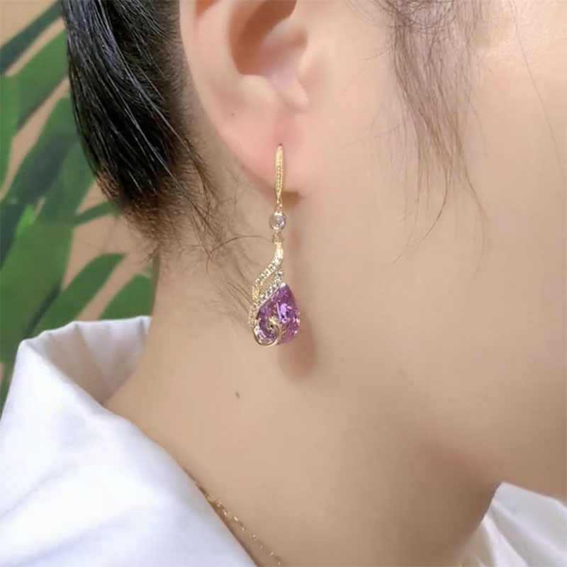 Women’s Purple Crystal Phoenix Earrings – Luxury Peacock-Inspired Statement Jewelry