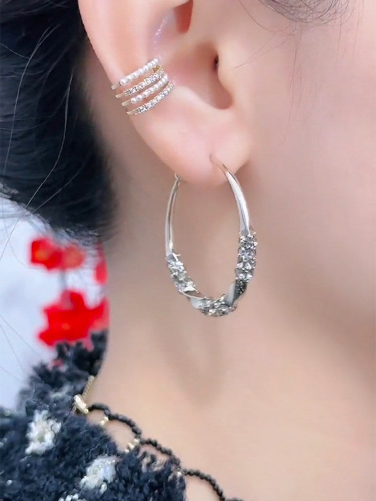 Fashionable Micro-set Diamond Coffee Gold Large Hoop Earrings