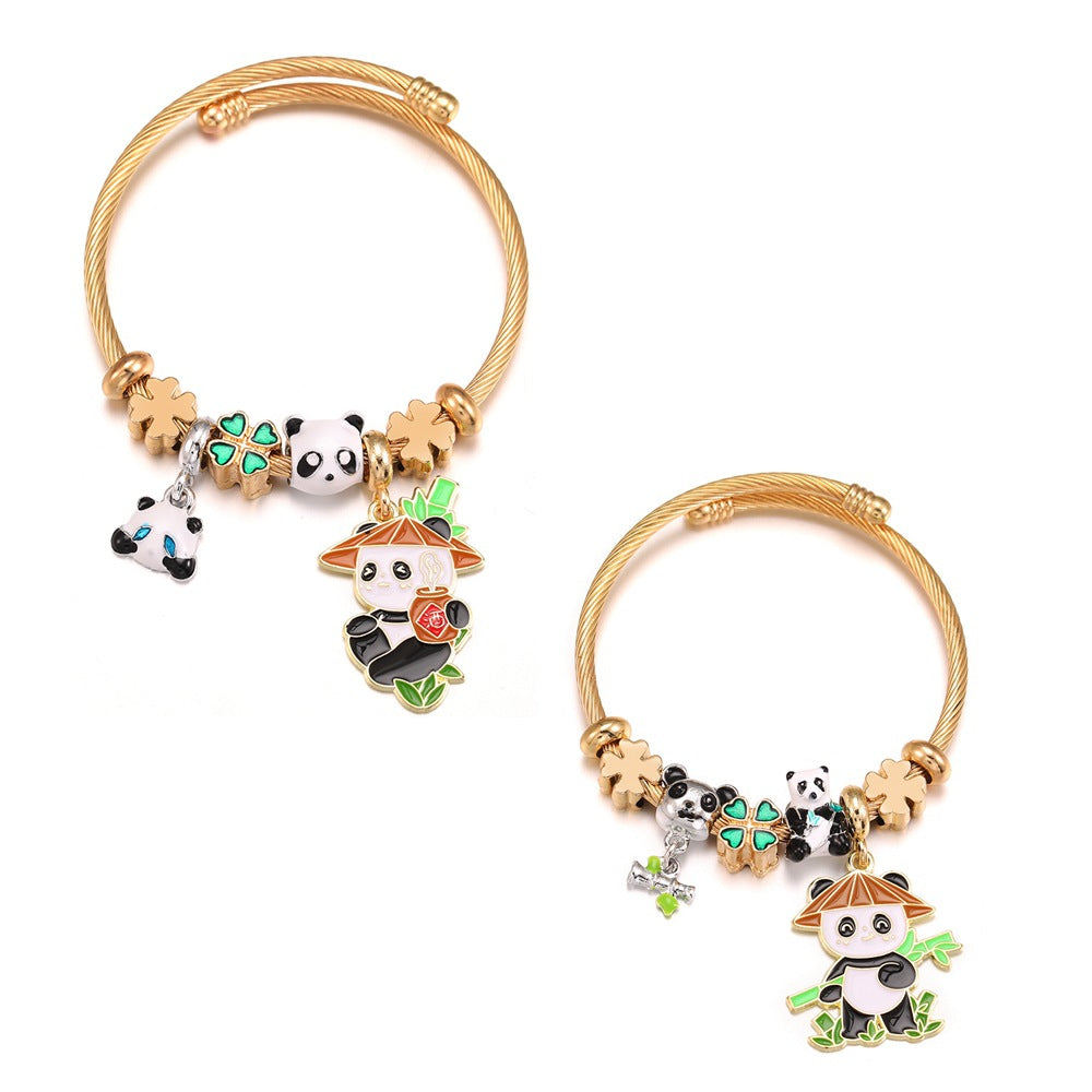Pulsera creativa DIY con colgante de bambú de panda y cuentas de animales