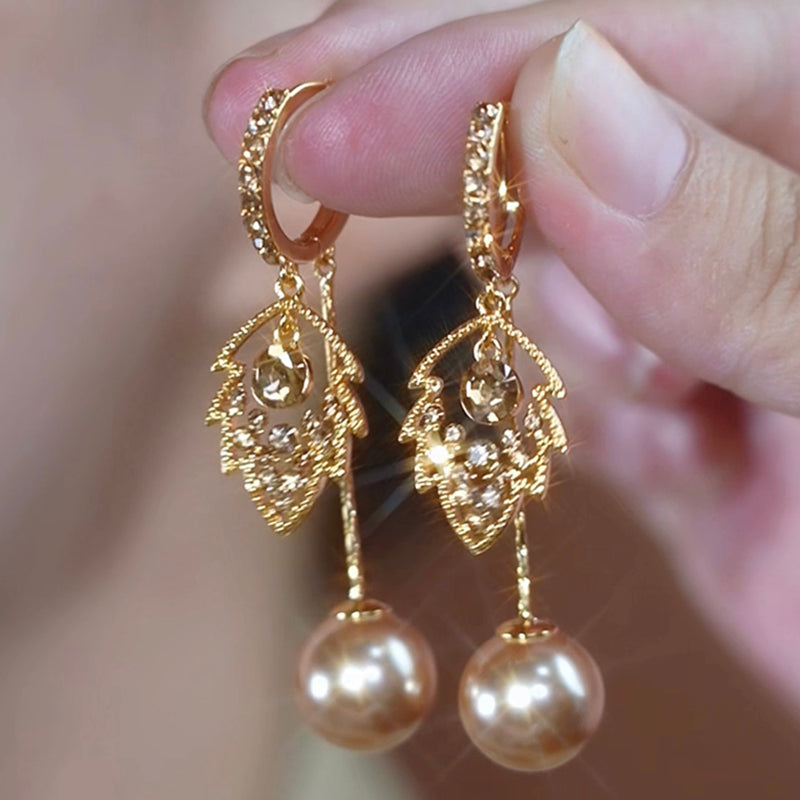 Brown Diamond Leaf Pearl Earrings Women'S Accessories