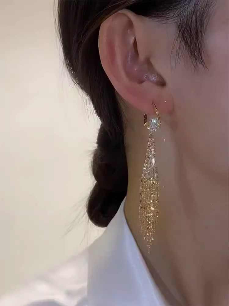 Light Luxury Zircon Tassel Earrings Women's Accessories
