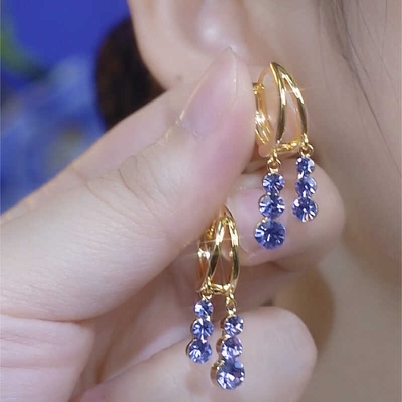 Simple Purple Rhinestone Tassel Earrings Female Designer Accessories
