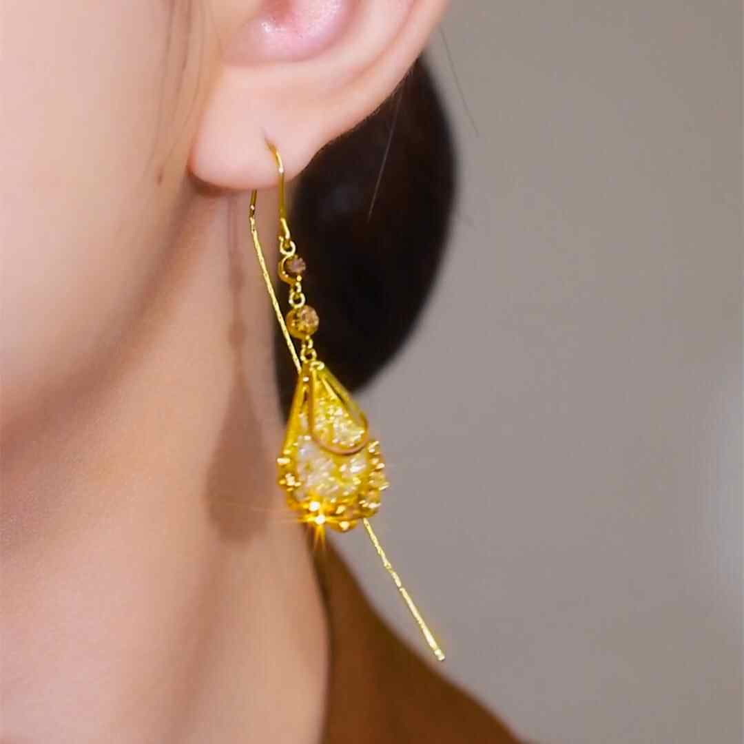 Gold Rhinestone Teardrop Threader Earrings – Elegant Mesh Dangle Statement Earrings for Women