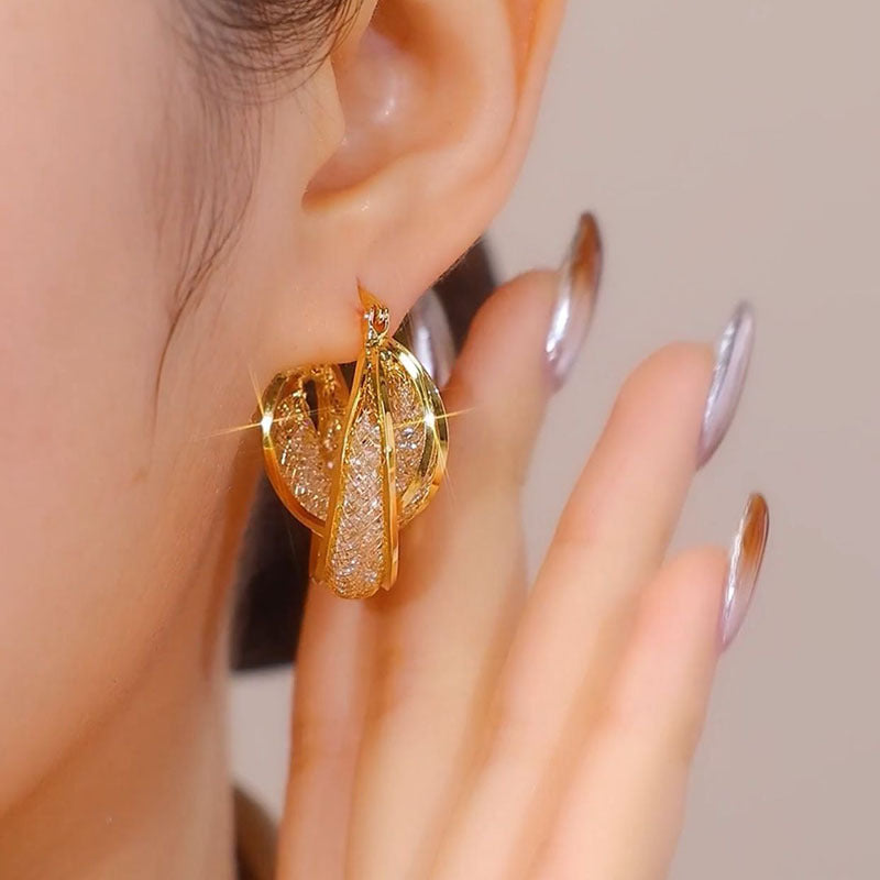 Unique Design And Temperament High-end Fashion Hollow Mesh Hoop Earrings