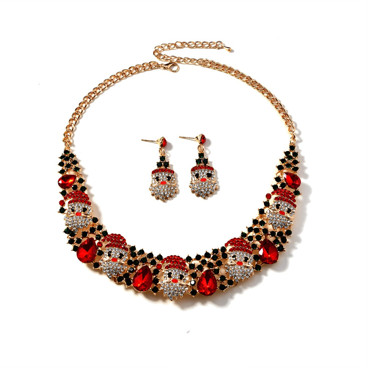 Conjunto de joyas navideñas, collar y pendientes de Papá Noel con diamantes de imitación y cristales brillantes a la moda