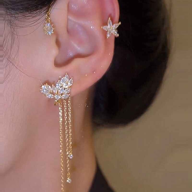 Moonlit Galaxy Long Draped Earrings for Women Without Pierced Ears