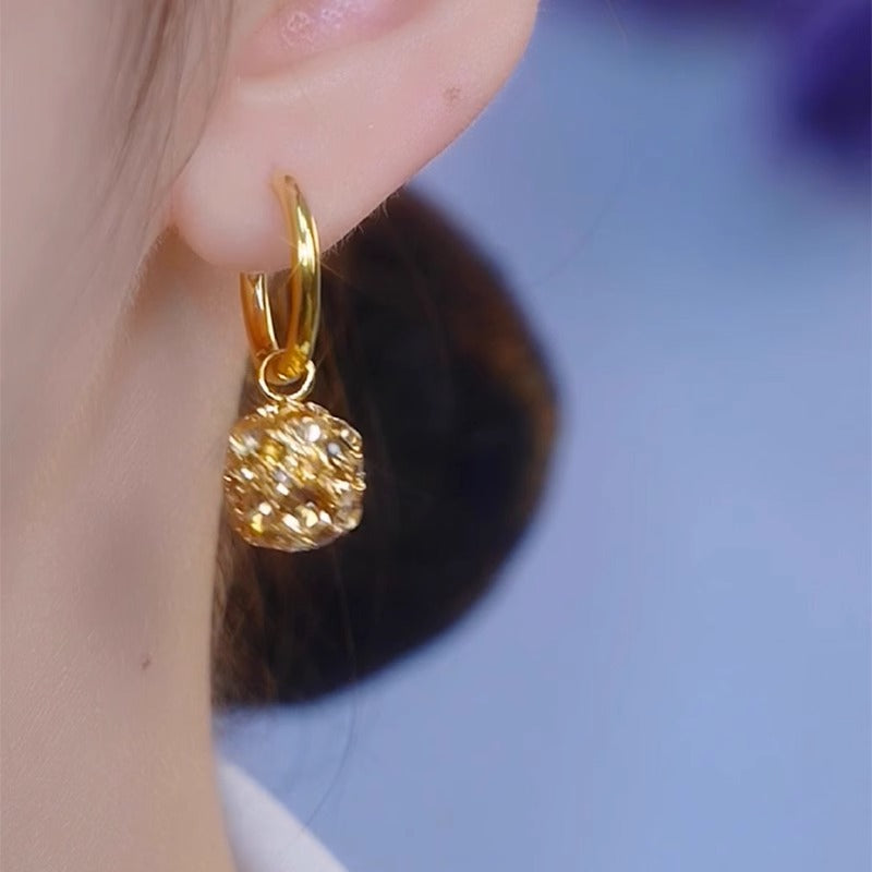 Fashionable Golden Zircon Ball Earrings For Women Accessories