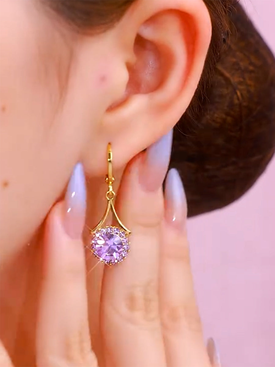 Women's Accessories Simple And Elegant Purple Crystal Drop Earrings