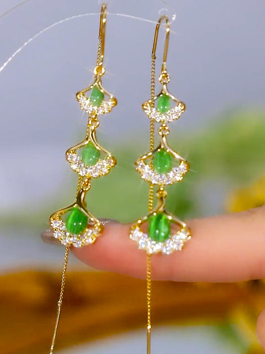 Pendientes de hoja de ginkgo con micropavé de circonitas para mujer