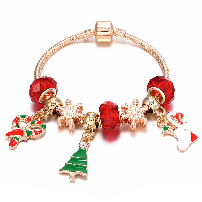 Pulsera navideña, regalo de caramelo, calcetines, colgante de árbol de Navidad, cuentas de copo de nieve, regalo festivo, accesorios de joyería