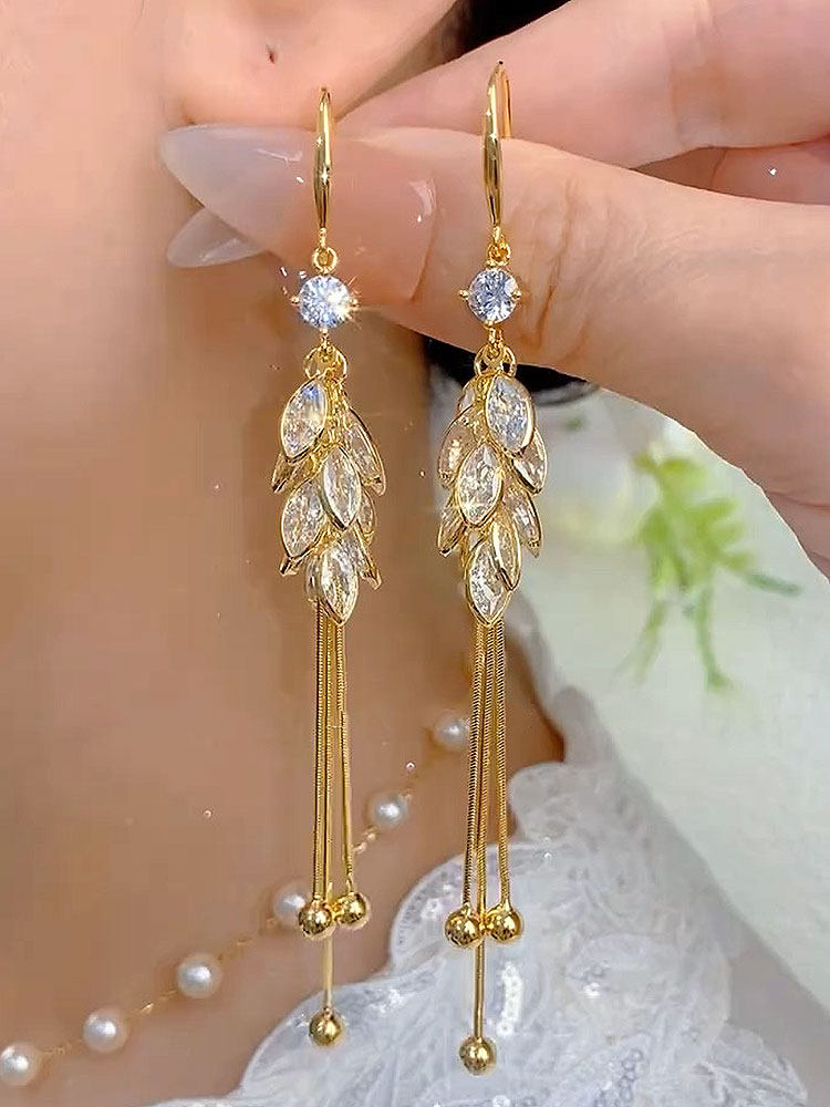 New Wheat Ear Zircon Long Tassel Ear Hook Earrings for Women