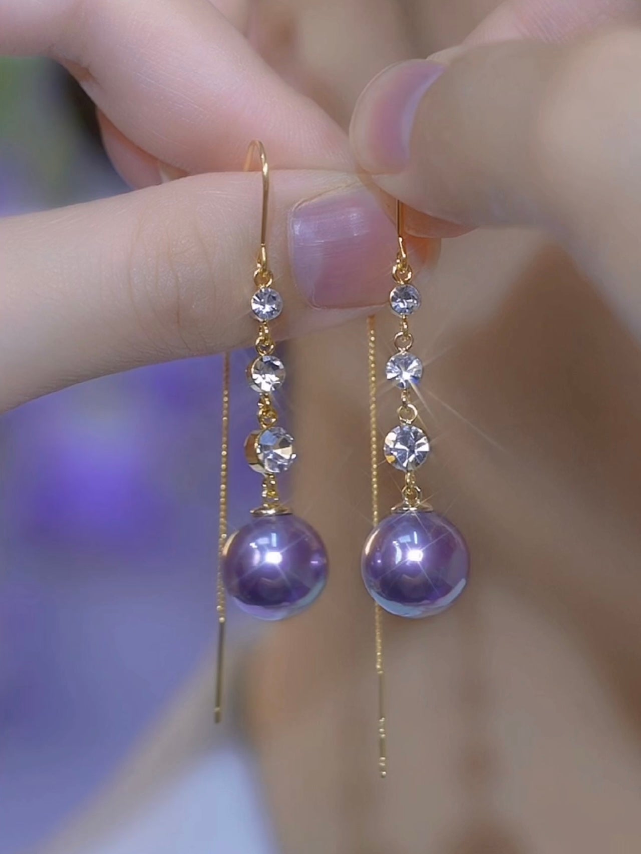 Purple High-grade Pearl Long Tassel Earring Accessories