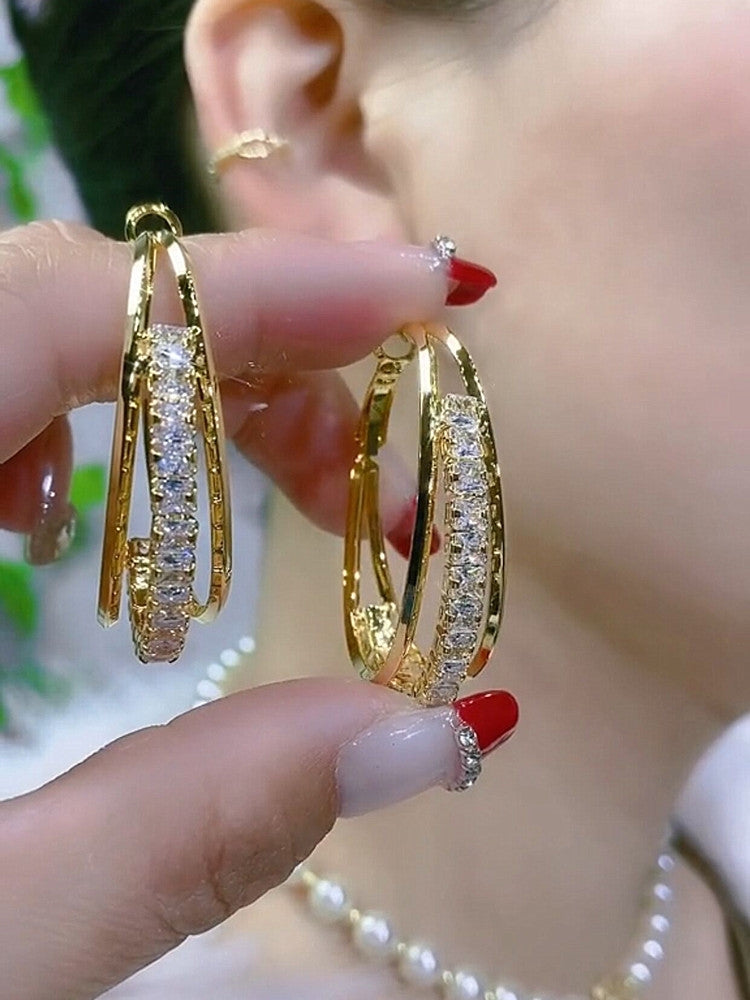 Zircon Hoop Earrings, Feminine And Versatile Earrings