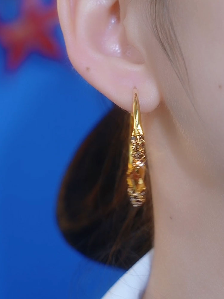 Pendientes de aro de diamantes dorados Pendientes de aro grandes Accesorios para mujer franceses