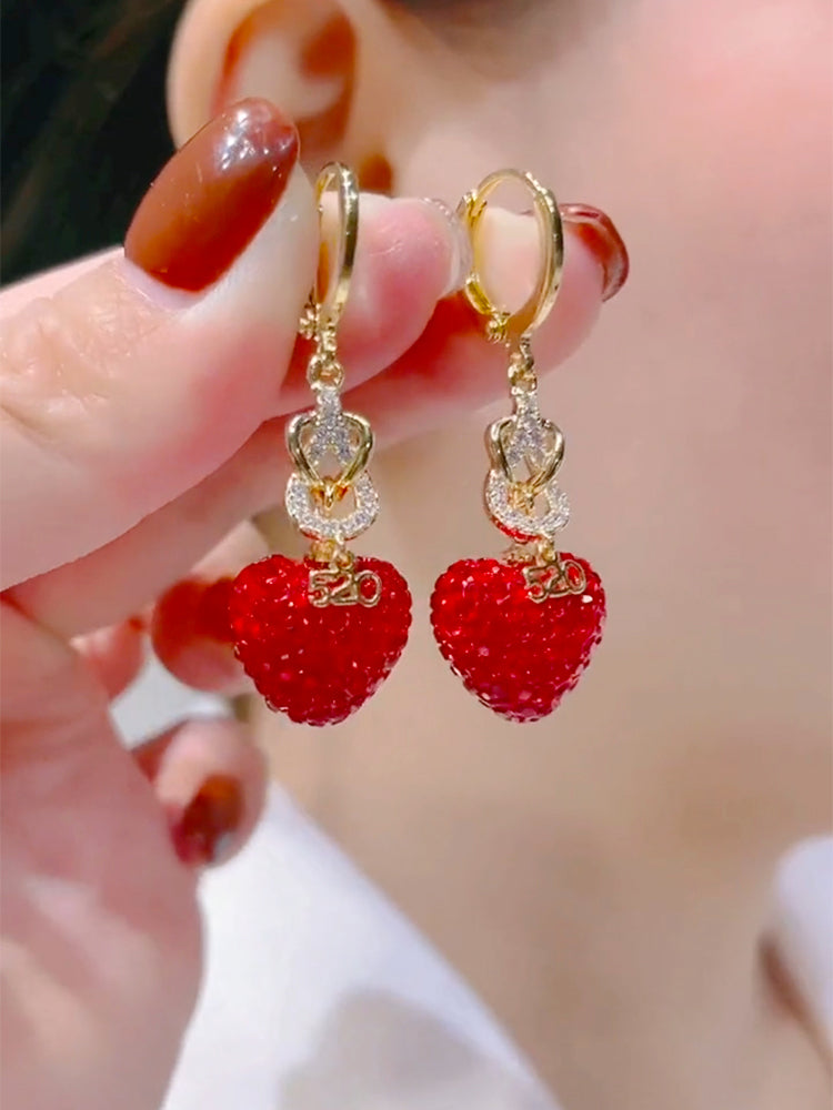 Red Diamond Heart Super Sparkling Earrings