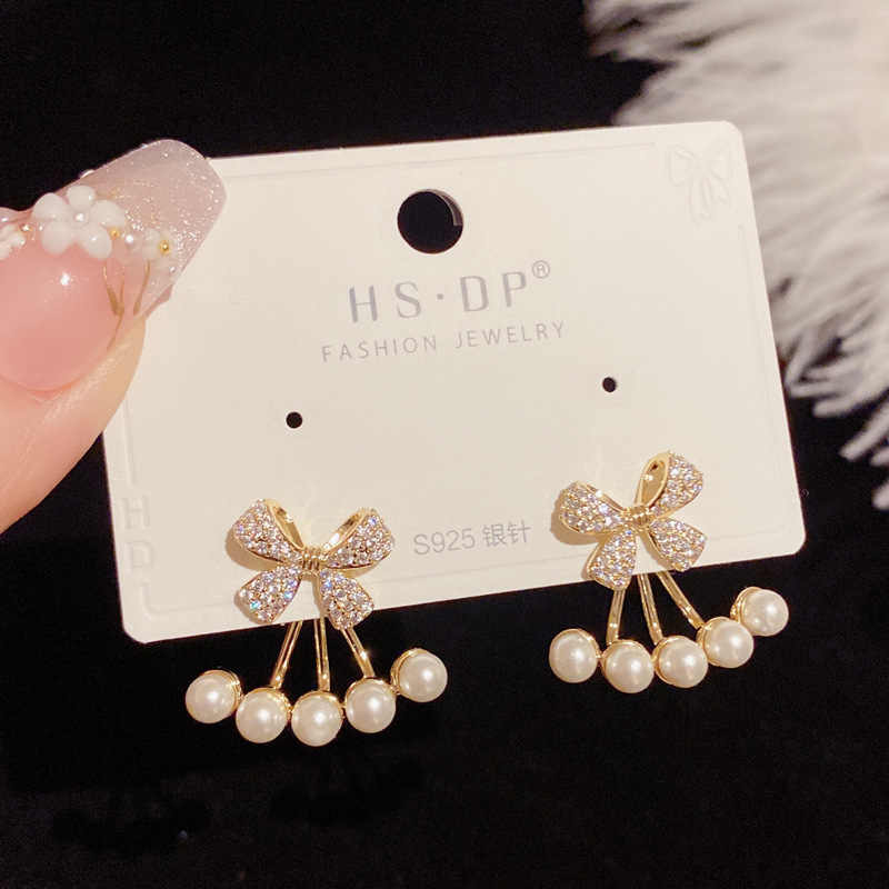 Fashion Sweet Bow Pearl Earrings Women S925 Silver Needle Earrings