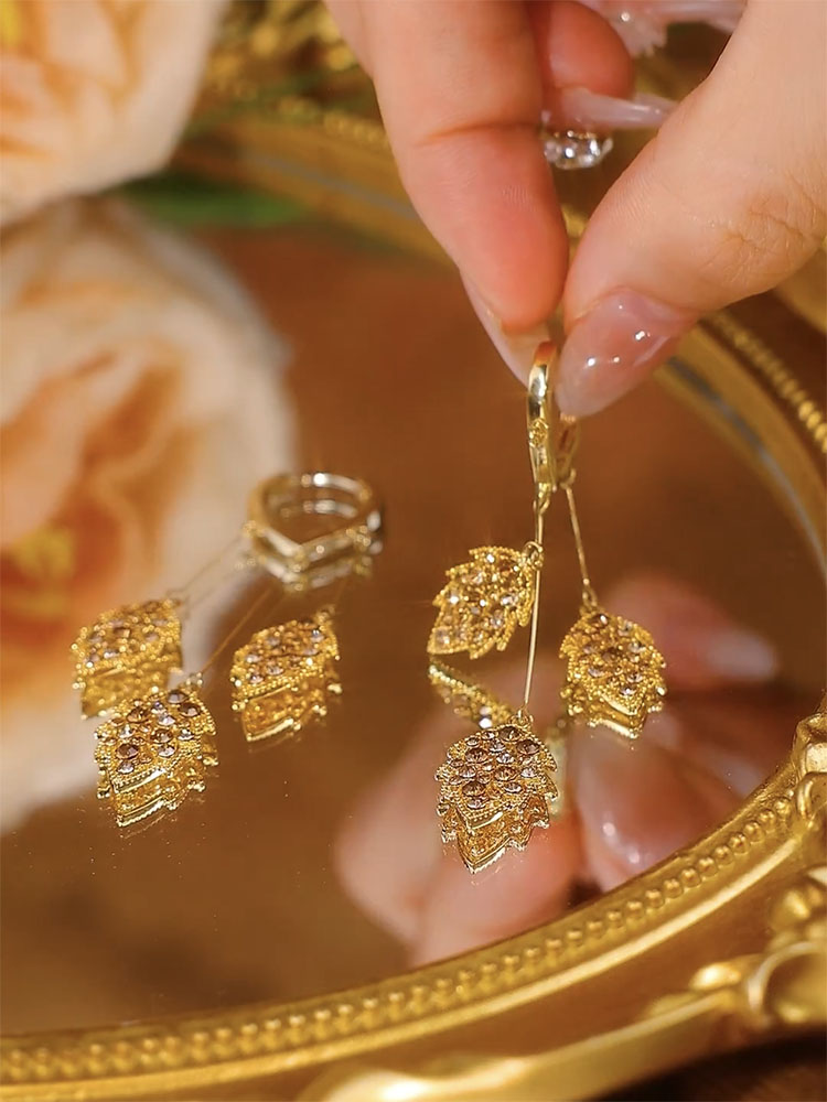 Temperament Long Coffee Color Leaf Earrings Female Accessories