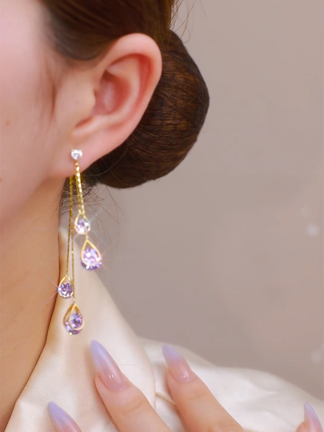 Women's Purple Teardrop Long Tassel Earrings
