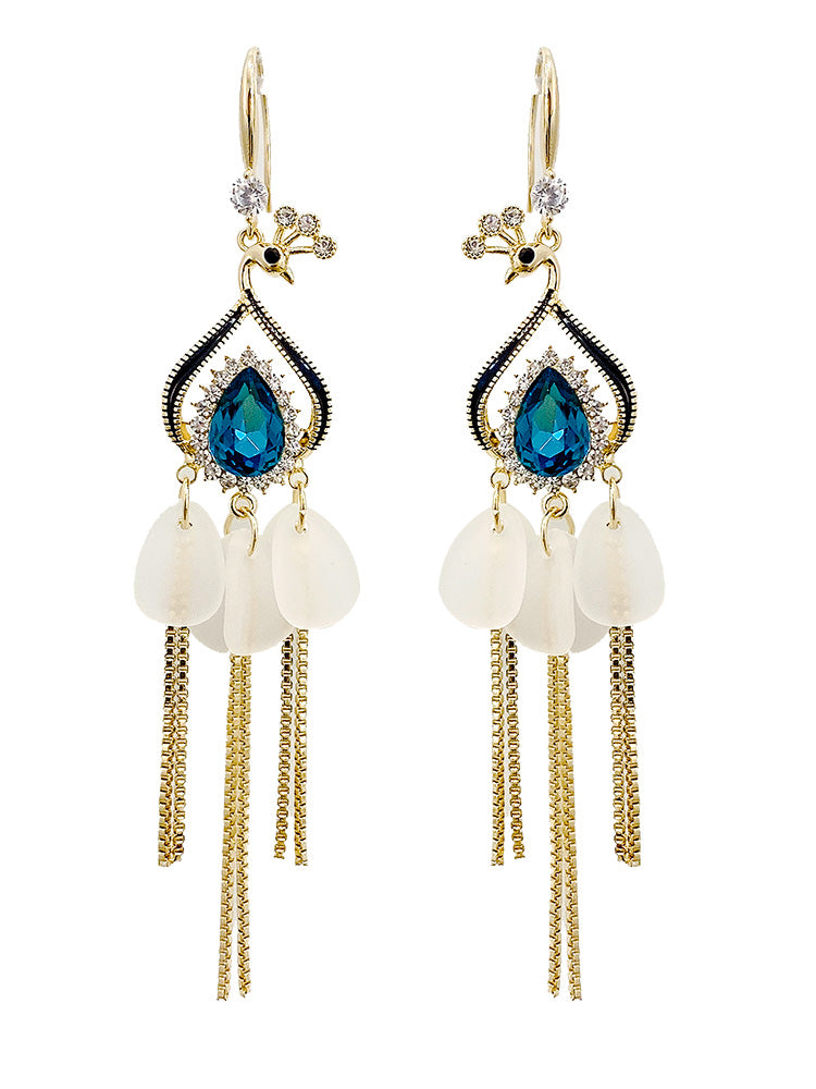 Phoenix Blue Crystal Earrings Long Temperament Accessories