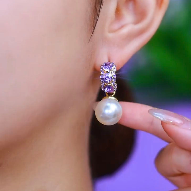 Exquisite High-End Purple Diamond Pearl Earrings Unique Ear Jewelry For Women