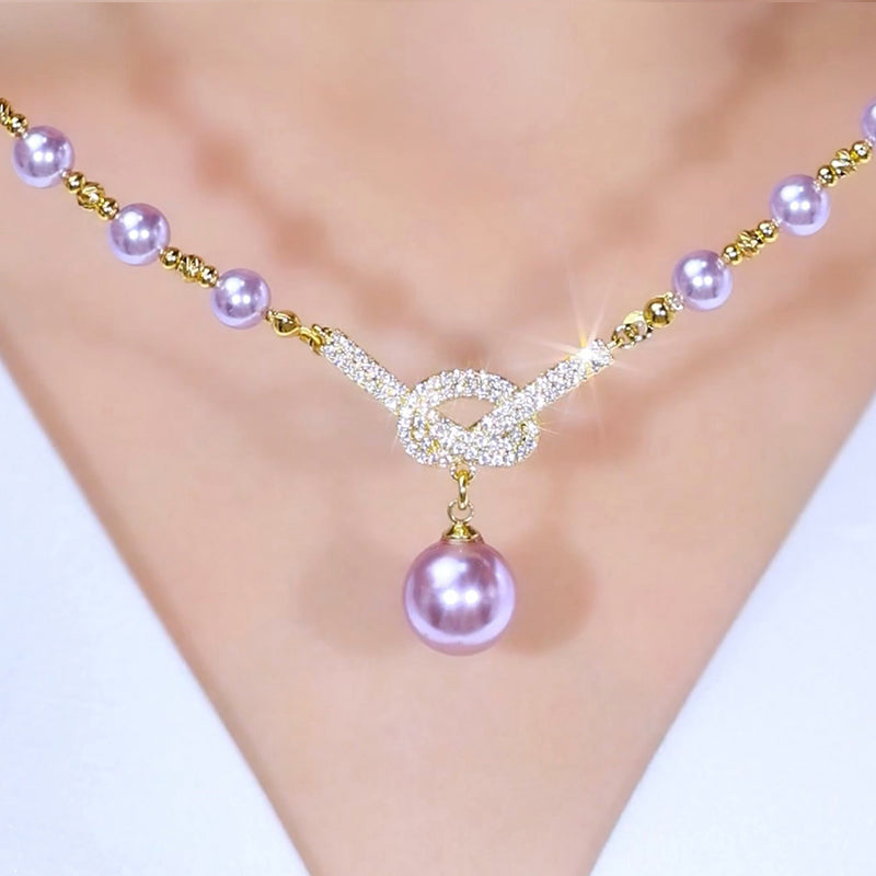 Purple Pearl Necklace Women's Temperament Fashionable and Versatile Clavicle Chain Accessories