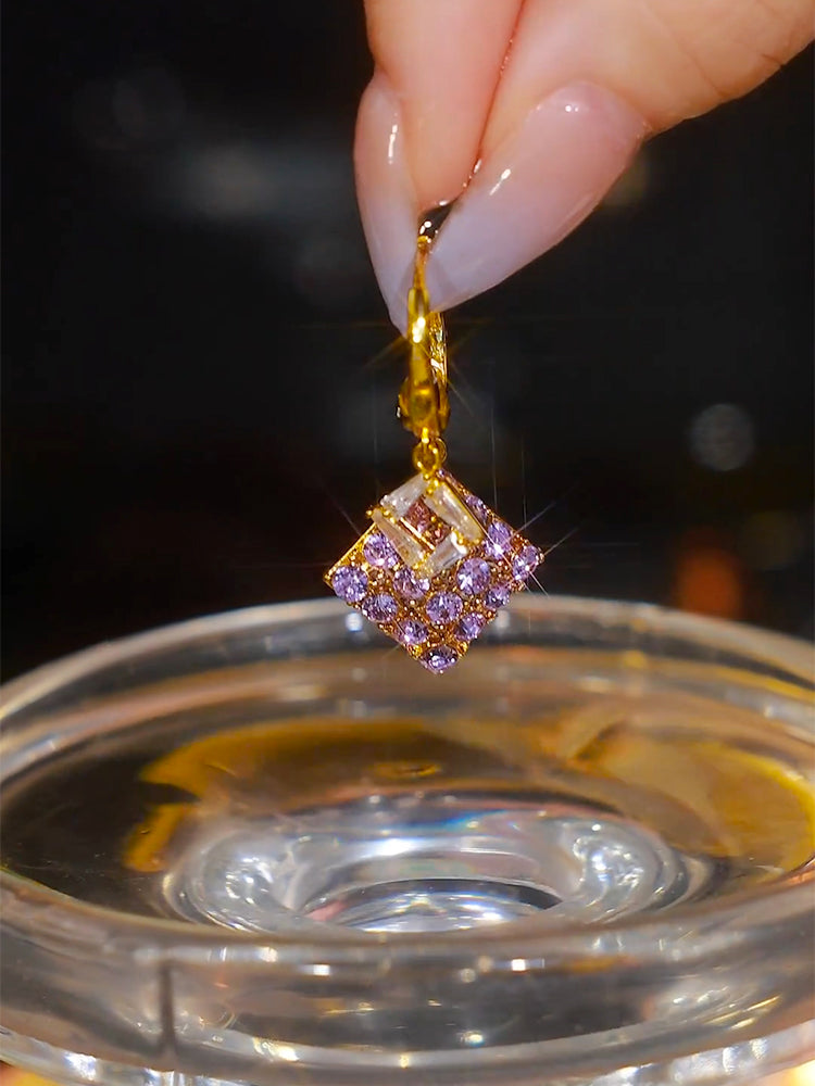 Pendientes de borlas con rombos de cristal morado para mujer
