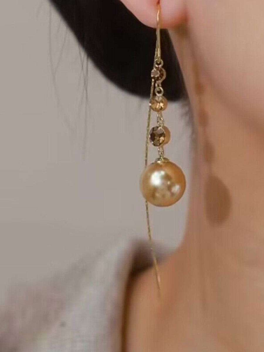 Women's Long Tassel Champagne Pearl Earrings