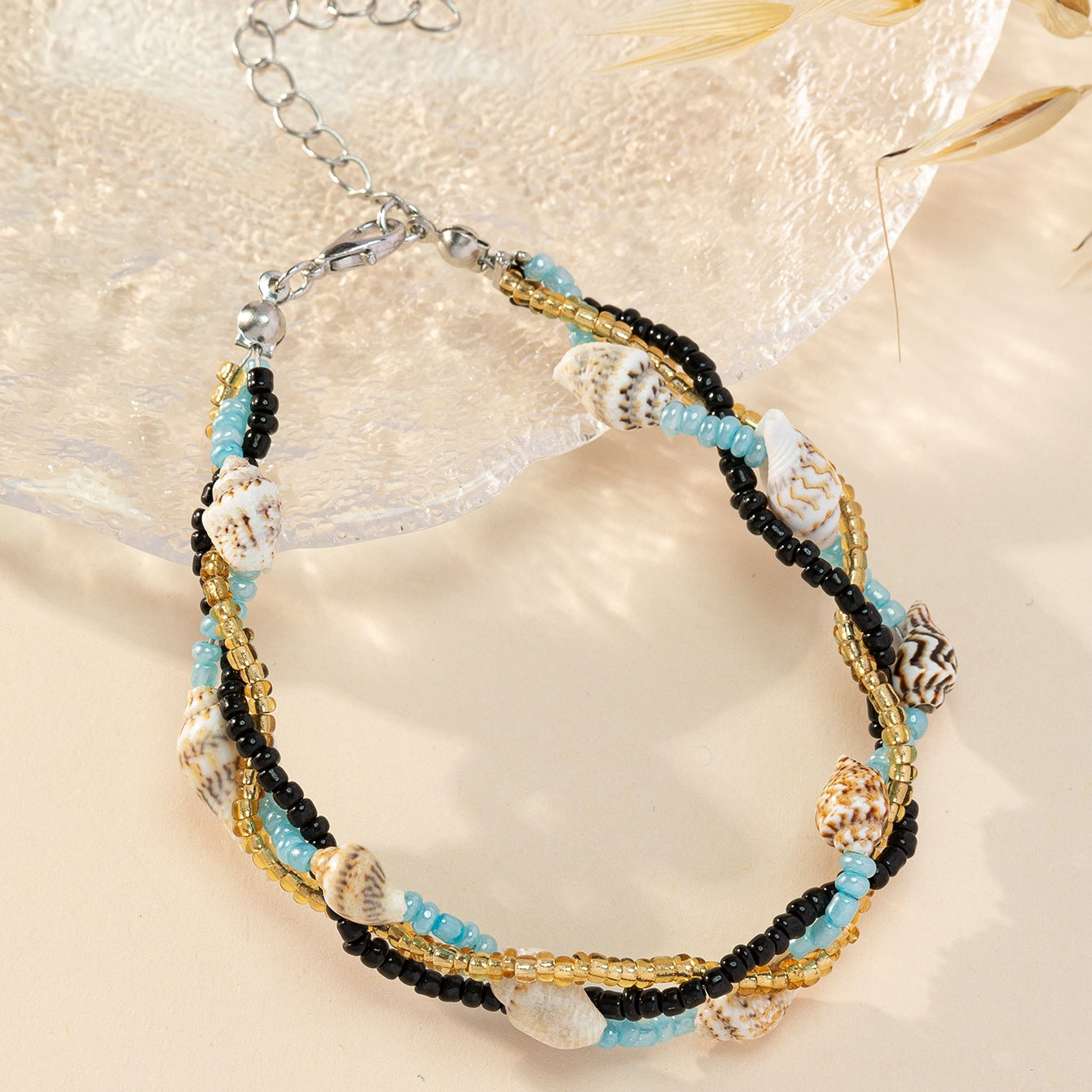 Vintage Handgemachte Perlen Conch Geflochtenes Armband Damen Böhmisches Verstellbares Armband