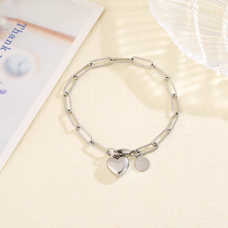 Simple Stainless Steel Titanium Steel Love Pendant Bracelet Women Jewelry Wholesale