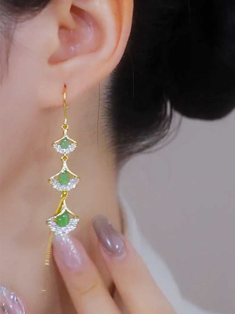 Pendientes de hoja de ginkgo con micropavé de circonitas para mujer